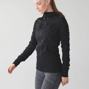 Lululemon Dance Studio Jacket Reversible Black/Gray Large Logo Design Front Sz 4
